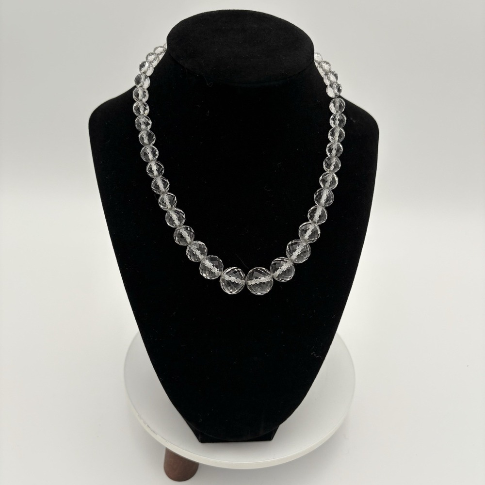 Vintageโ Art Deco Faceted Rock Quartz Crystal Quartz Graduated Necklace